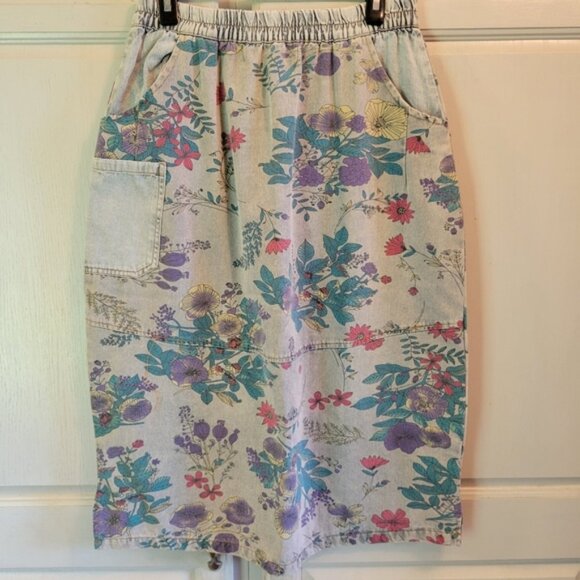 Floral Denim Midi Skirt - Picture 1 of 4